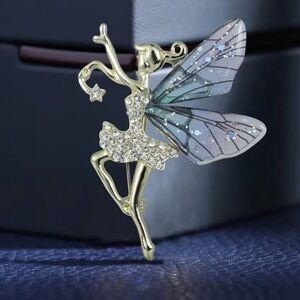 Women’s Silver Blue Ballerina Brooch FairyCore Suit Corsage Poncho Scarf Pins